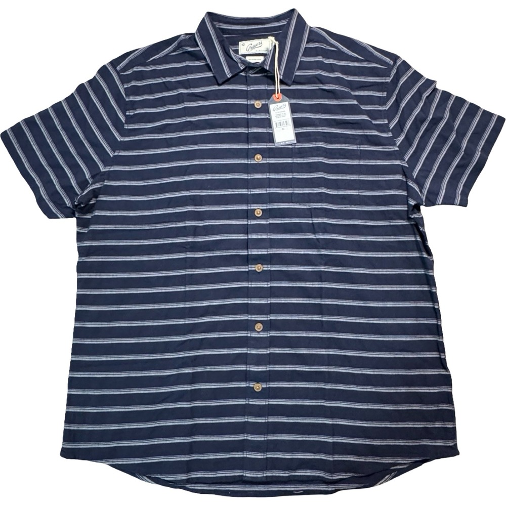 Grayers Clothiers‎ Mens XL Navy Cream Horizontal Stripe Oxford Slub Shirt NWT